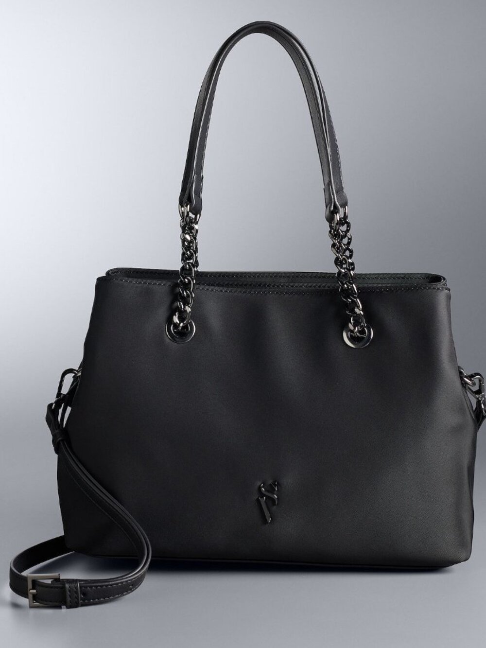 Vera Wang Rose Extended Zipper Satchel Bag Black